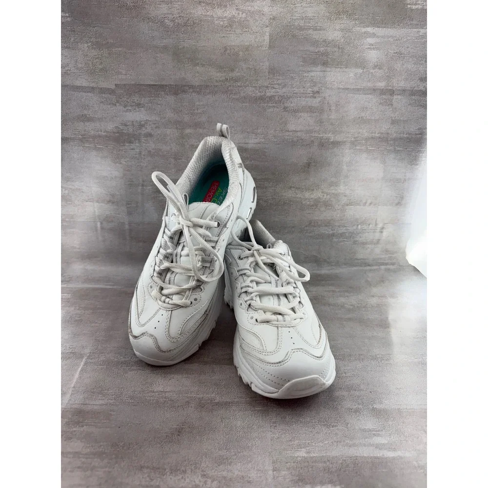 Skechers D'Lites Biggest Fan White Leather Chunky Sneakers 11931 Women Sz 8